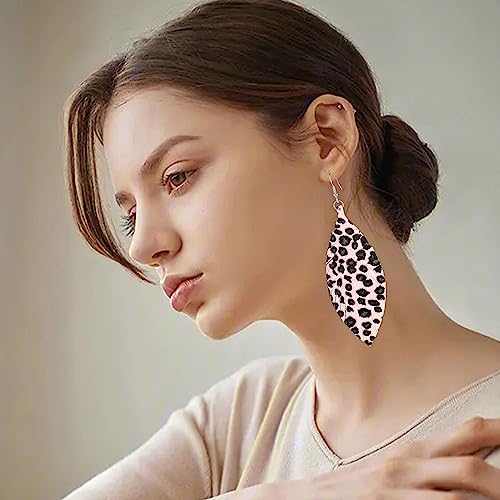 Large Genuine Soft leaf Leather Handmade Fringe Tassel Feather Lightweight Tear Drop Dangle Color Earrings for Women - color: Cow Print