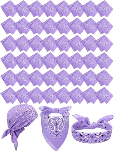 Unittype 48 Pieces Paisley Bandana Novelty Unisex Cowboy Headband Sports Bandannas Scarf Outdoor for Western Party Costume - color: Lavender, style: Classic