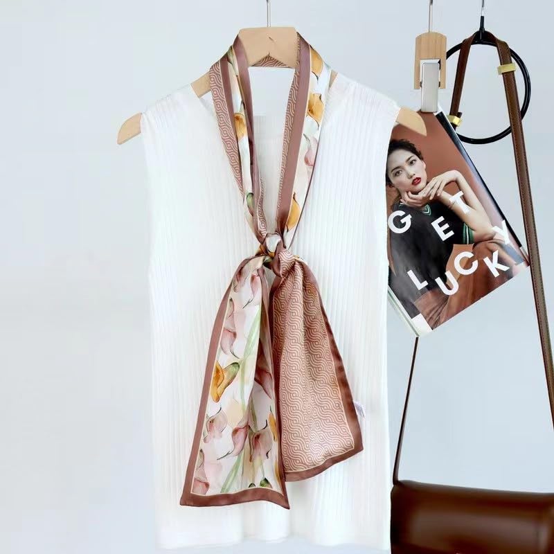 ANDANTINO 100% Silk Scarf for Women 59”*6.3” Long Shawls for Headscarf and Neck- Oblong Hair Wraps with Gift Packed - color: Callas-pink