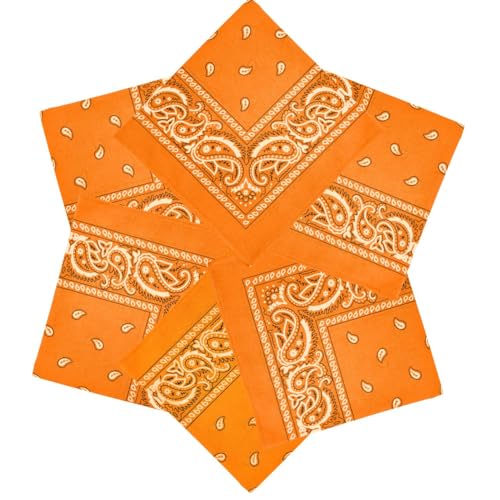 MDSTYLE 6 Pack 100% Cotton Bandanas 22” x 22" for Men & Women Paisley Handkerchief Headband Scarf Bandana - color: Orange