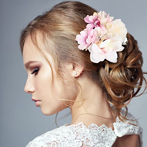 BBTO 21 Pcs Flower Hair Clip Rose Hair Clips Barrettes for Women Flower Accessories Boho Bride Claw Clip Hairpin Brooch Pin Headpiece for Wedding (Pink,White) - color: Pink, White