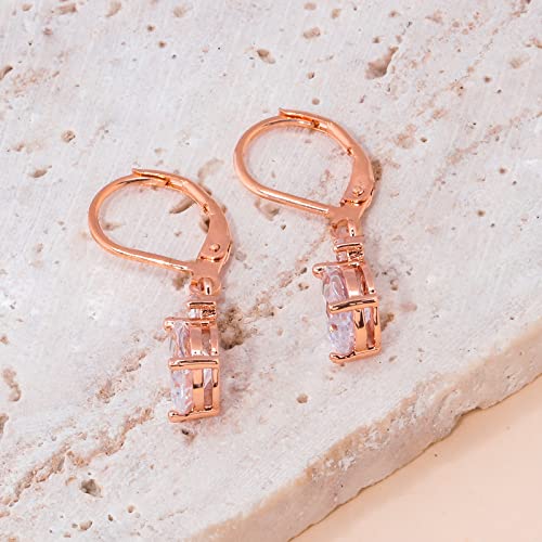 CiNily Teardrop Leverback Dangle Earrings for Women Hypoallergenic 14K Gold Plated Cubic Zircon Drop Earrings Fashion Crystal Earrings for Girls Jewelry Christmas Gifts - color: Rose Gold-White CZ