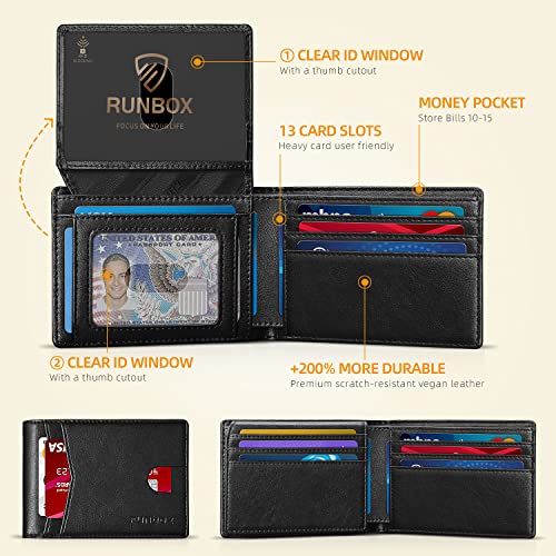 RUNBOX Wallet for Men -Slim Rfid Leather Mens Bifold Novelty Wallets 2 ID Window With Gift Box Men's Accessories | Slim - color: Classic black-new