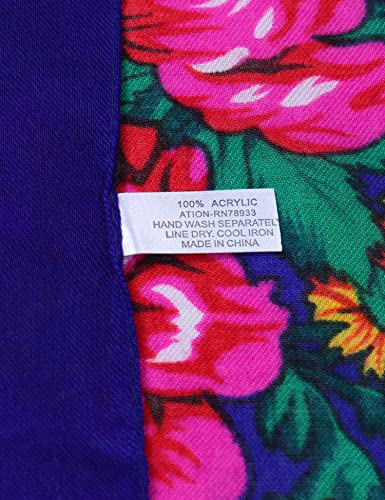 MJ SERECA Acrylic Bandana Printed Hair Scarf Square Ukrainian Head Scarf Floral Babushka Neck Scarf for Women 30"/42"/60" - color: 1 Pack-d 60"