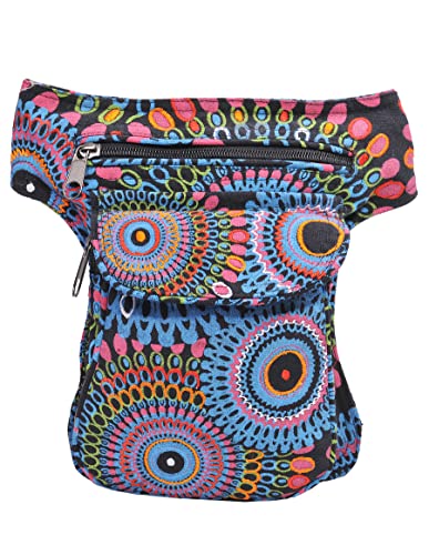 The Collection Royal Handmade Festival Waistpack Boho Hippie Waist Bag Hip Bum Running Belt Fanny Pack Travel Utility Belt (Blk+Blu+Prpl) - color: Blk+Blu+Prpl