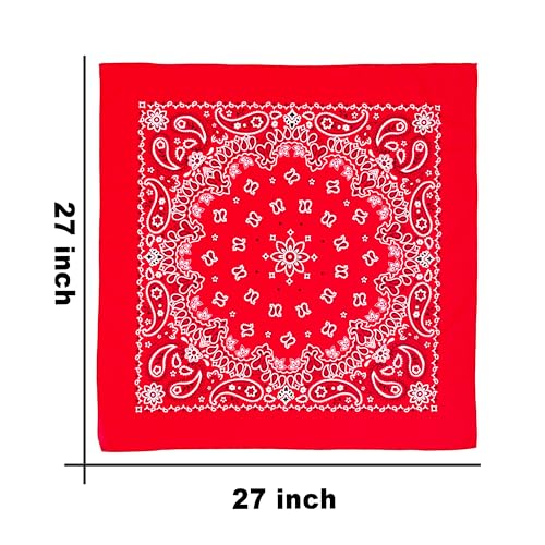 Junvena 27 Inch Extra Large Bandana 100% Cotton,Soft Thin Breathable Headband for Men Women, Solid & Paisley - color: Red Paisley 3 Pack