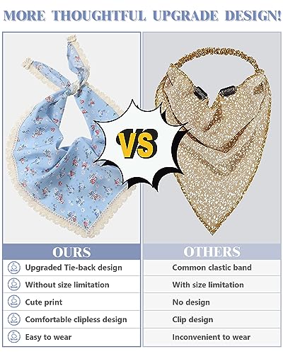 AWAYTR 3Pcs Hair Bandanas Head Kerchief for Women Girls Tie-Back Boho Hair Scarf Headband Bandana Triangle Head Scarf - color: Flower - White / Pink / Blue