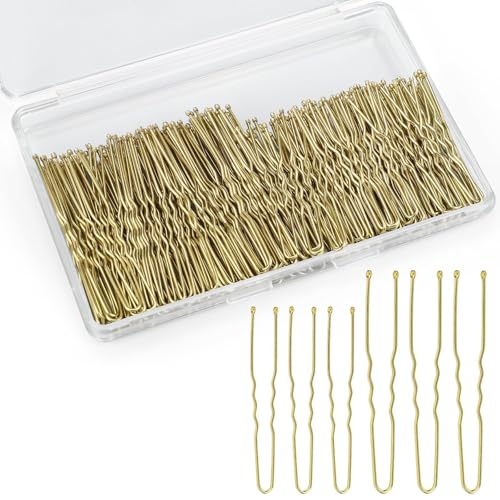 200Pcs 2.4 & 2 Inchs U Shaped Hair Pins for Buns, Bobby Pins With Storage Box for Women Girls and Hairdressing Salon (Gold)