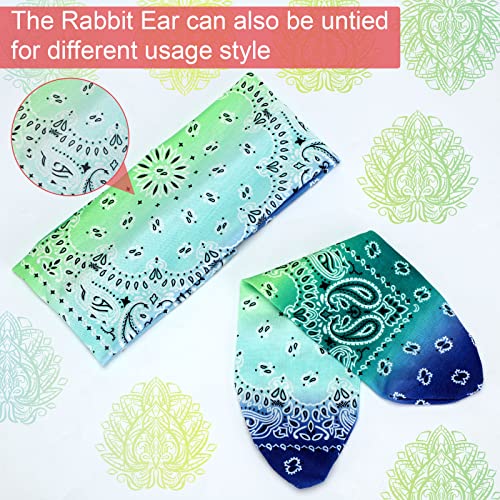 WILLBOND 13 Pieces Bandana Headband for Women Paisley Hair Bandanas Boho Bow Headbands Elastic Knot Rabbit Ear Head Wrap Cute Hair Accessories for Women 7.87x2.75 Inch (Gradient Color) - color: Gradient Color