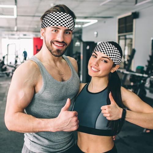 Black And White Checkered Elastic Headband Breathable Athletic Sweat Headbands For Men Women - color: 7