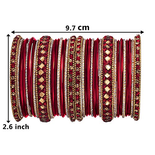 Aheli Ethnic Colorful Metal Bangles Chudha Set Stone Studded Bangle Set Indian Wedding Wear Fashion Jewelry Gift for Women Blue - color: Red