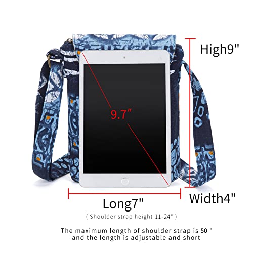 OPQRSTU Women's Retro Small Size Canvas Shoulder Bag Hippie Boho Crossbody Handbag - color: Blue White