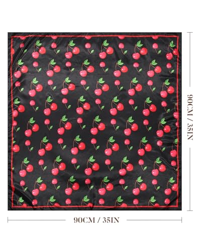 AWAYTR 35” Square Satin Head Scarf Hair Scarf for Women's Hair Silk Bandana for Women Silk Head Wrap for Sleeping - color: Cherry Black
