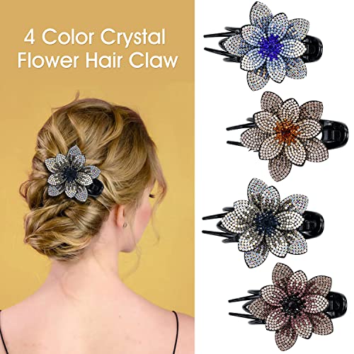 inSowni 4 Pack Luxury Fancy Decorative Glitter Sparkly Crystals Rhinestones Big Flower Hair Claws Clips Barrettes Hairpins Clamps Korean Hair Accessories for Women Girls Thick Long Hair - color: 4pcs Set C