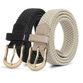 JASGOOD 2 Pack Braided Belts for Women, 1'' Narrow Width Elastic Woven Stretch Fabric Cloth Belts with Gold Buckle - color: A-black+khaki, size: Fit Size 25"-28"