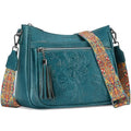 Crossbody Bags for Women, Vegan Leather Medium Crossbody Purse, Spacious Daily Travel Shoulder Bag with Boho Strap - color: Peacock Blue