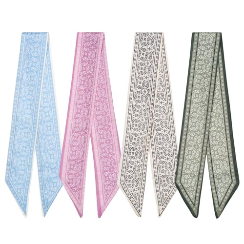 QIUTIMIY 4 Pack Purse Scarf Handbags Skinny Twill Hair Scarves Narrow Neck Scarf Band Women Fashion Accessories Bag Charms - color: Style 3