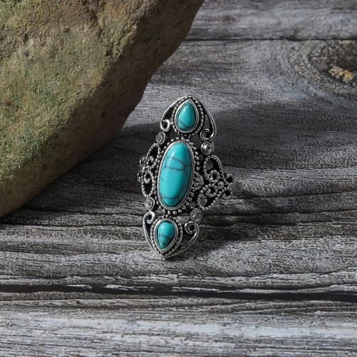 Bohemian Turquoise Ring for Women, 925 Silver Vintage Cowgirl Jewelry, Western Statement Turquoise Jewelry for Women