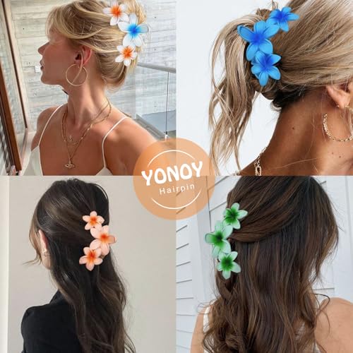 YONOY 6Pcs Flower Hair Clips for Women,Non-Slip Matte Flower Hair Clips for Women,Hawaiian Hair Flower Clip Large Plumeria Strong Hold Hair Claws Banana Cute Clip Beach Hair Accessories - color: Color F