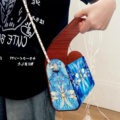 C'eitura Mandala Diamond Art Wooden Clutch Purse with Chain, 5D DIY Rhinestone Shoulder Bag Kit, Boho Festival Wallet for Women, Handmade Craft Project, Unique Gift Idea - color: SKB202