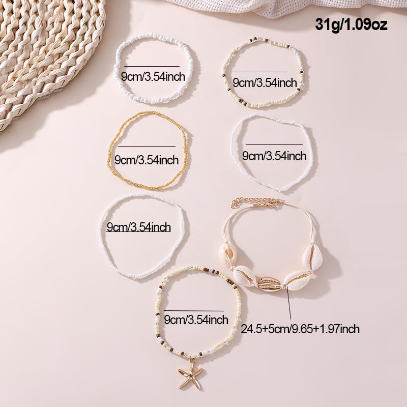 3PCS Boho Anklets for Women Summer Beach Women's Ankle Bracelets Beaded Anklet Bracelet Waterproof Beach Anklets Shell Starfish Anklet Foot Chain Jewelry for Women - color: Shell