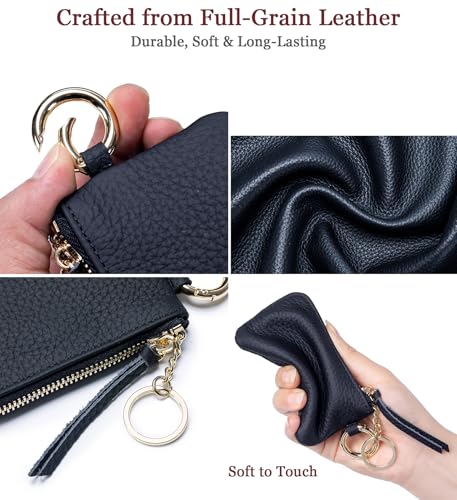 Small Leather Coin Purse for Women with Wrist Strap & Keychain – Mini Zipper Coin Pouch, Compact Change Holder & Travel Wallet with Gift Box (Royal Blue) - color: Royal Blue