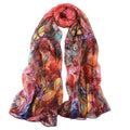 100% Mulberry Silk Women's Neck Silk Scarf-Lightweight Shawl,FLoral Print Beach Silk Wrap-Scarves for Photography - color: Red Phoenix