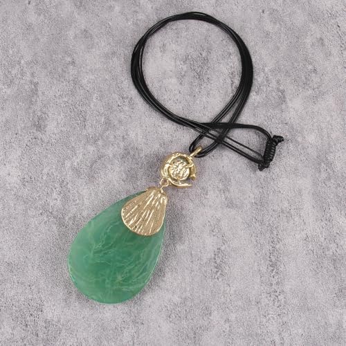 Leather Necklace for Women Large Pendant Hippie Choker Necklace Vintage Sweater Necklace Chunky Boho Necklaces for Women - style: Bohemian Pendant Necklace