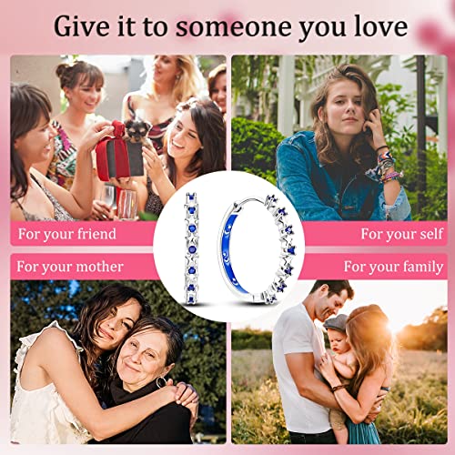 Parmuz 925 Sterling Silver Earrings Hoops for Women Ladies Simple Lightweight Twisted Medium Hoop Earrings With Cubic Zirconia Hypoallergenic Jewelry for Her - color: Star big hoop earring