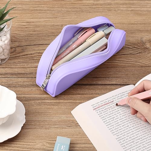 Mr. Pen- Silicone Pencil Case, Aesthetic Pencil Bag for Women, Makeup Pouch | Multifunctional Pouch for Stationery, Cosmetics and Electrical Goods Storage - color: Purple