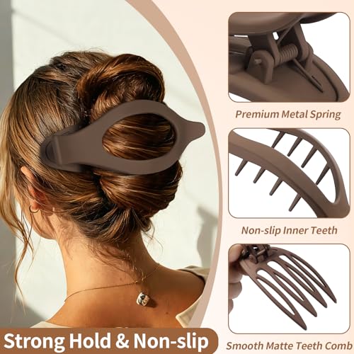 5.5 Inches Extra Large Flat Hair Clips for Women, 4 Pack XL Big Claw Clips for Thick Hair, Oversized Matte Strong Hold Non-slip Flat Claws, Neutral Colors - color: 4 Neutral Colors-XL