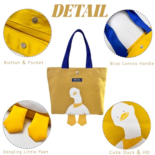 Kovewon 2PCS Small Canvas Tote Bag for Women Cute Mini Duck Book Tote Bag Preppy Reusable Bags for Grocery, Essentials, Water Bottle, Keys, Book, Bible - color: Yellow White Duck