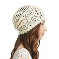 ZLYC Women Cotton Crochet Slouchy Beanie Hat Handmade Knit Summer Skull Cap - color: Colour: Beige