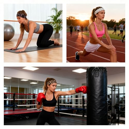 6 Pcs Anti-Slip Elastic Headbands for Women Soft Fabric Yoga Sweatbands with Floral Heart Print Stretchy, Sweat-Absorbent and Lightweight for Fitness, Running and Daily Wear - color: Headbands Color- Stylish Cheetah Print Set