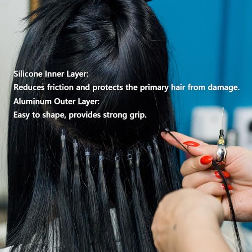 NIACONN 1000pcs 4 mm Tinsel Hair Extensions Beads, Silicone Lined Ring Micro Link I-tip Beads for Hair Extension - Black - color: Black, size: 4mm