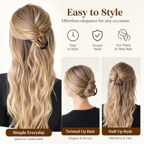 French Hair Pins for Women - 8 PCS Large U-Shaped Hair Forks with Internal Teeth, Strong Hold for Thick & Thin Hair, Effortless French Twists, Updos, Buns & Chignons, Hairstyle Accessories
