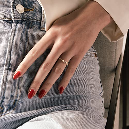 espere Minimal Dainty Baguette Wedding Band Ring | Lab-Created Emerald Cut Cubic Zirconia Stacking Ring | Anniversary Band for Her - color: Clear CZ - Gold