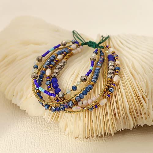 Fuqimanman2020 Boho Braided Beaded Ankle Bracelets Handmade Adjustable Beach Wrap Bracelet Draw String Anklets Bracelets Gifts for Women - color: Blue