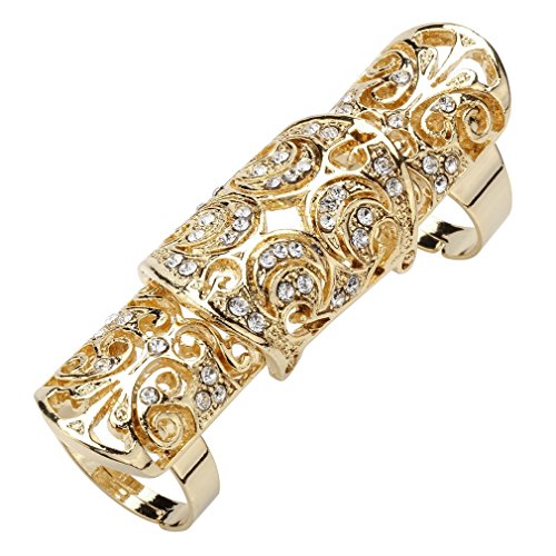 Szxc Jewelry Women's Crystal Double Full Finger Armor Knuckle Ring Adjustable - color: gold