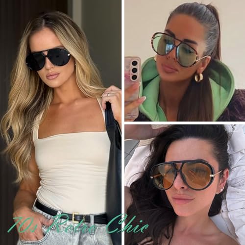 GRFISIA Retro Oversized Aviator Sunglasses for Women Men Metal 70s Aviators 2026 Fashion Shades for Beach Vacation UV400 - color: (3pcs) Black/Gray+tortoise/Green+black/Brown