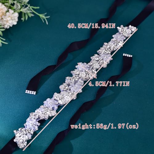 Rhinestone Wedding Bridal Belt for Women Formal Dress Handmade Crystal Beading Wedding Sash Belt - color: Black