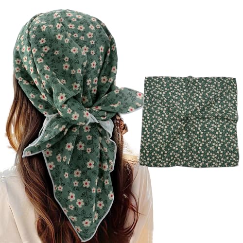 Bandanas for Women Men 21"x21" Floral Headband Scarf Versatile Hair Bandana Square Head Scarf - color: Green Meadow