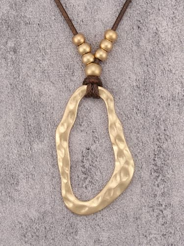 GelConnie Leather Necklaces Turquoise Long Boho Necklaces for Women Brown Chunky Circle Pendant Chocker Necklace Gold Sweater Necklace - style: Brown Gold Boho Necklace