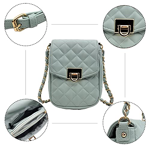 Phone Crossbody Bags for Women Small Vegan Leather Mini Shoulder Wallet Card Quilted Purse - color: A - Mint & Gold