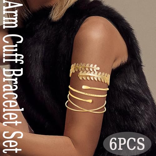 COLOYAN 6PCS Gold Arm Cuff Upper Arm Cuff Bracelets for Women Open Upper Arm Cuff Bangle Adjustable Armband Set Jewelry - color: A