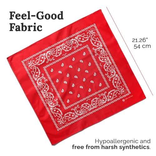 ZENO 100% Cotton & Natural Fibers Bandana Scarf - Soft, Durable, Machine Washable – Unisex for Men & Women - color: Black-white-red 3-pack