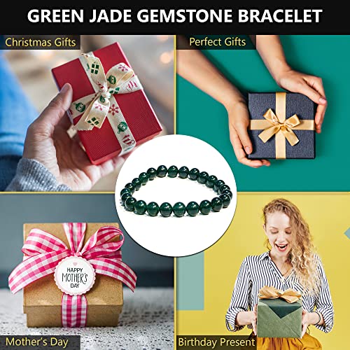 ANAYA AGATE Healing Crystal Bracelet for Women and Men – 8mm Round Beaded Bracelet for Men and Women – Unisex Stretchy Gemstone Bracelet for Healing and Protection - color: Green Jade