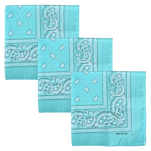 Motique Accessories Set of 3 Paisley Bandanas – 100% Cotton 22 Inch Head Scarf Neck Bandana Face Cover - color: Mint