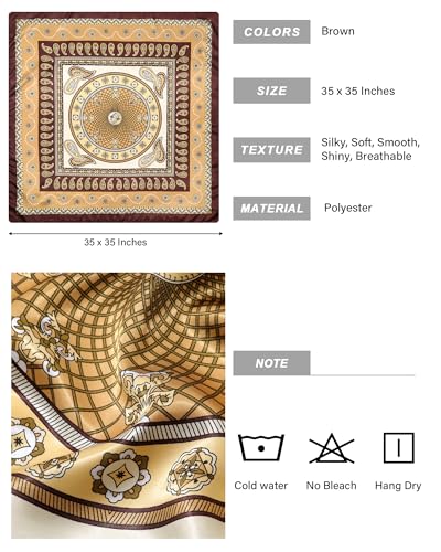 AWAYTR 35” Satin Head Scarf for Women Like Silk Scarf for Hair Scarf Satin Hair Bandana Women Headscarf Hair Wrap Scarf Neck - color: Brown