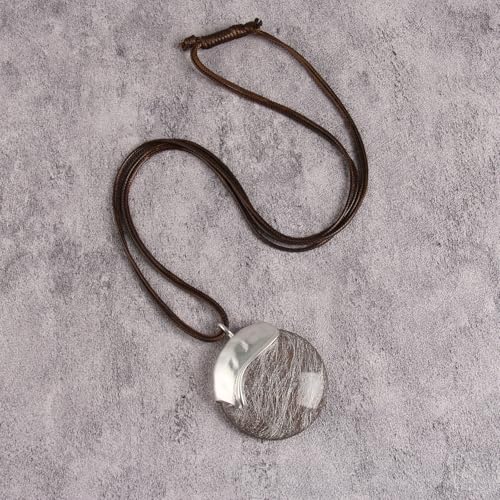Leather Necklace for Women Large Pendant Hippie Choker Necklace Vintage Sweater Necklace Chunky Boho Necklaces for Women - style: Large Long Necklace